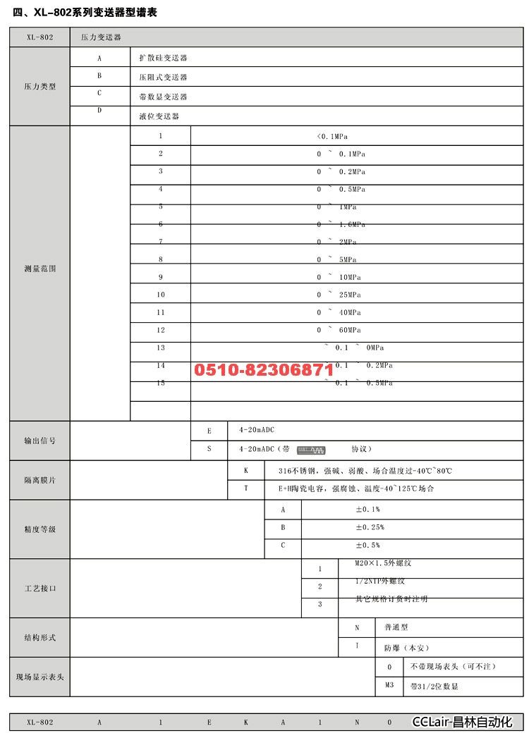 压力变送器 XL-802B
