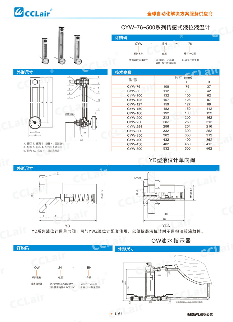 CYW-76~500系列传感式液位液温计