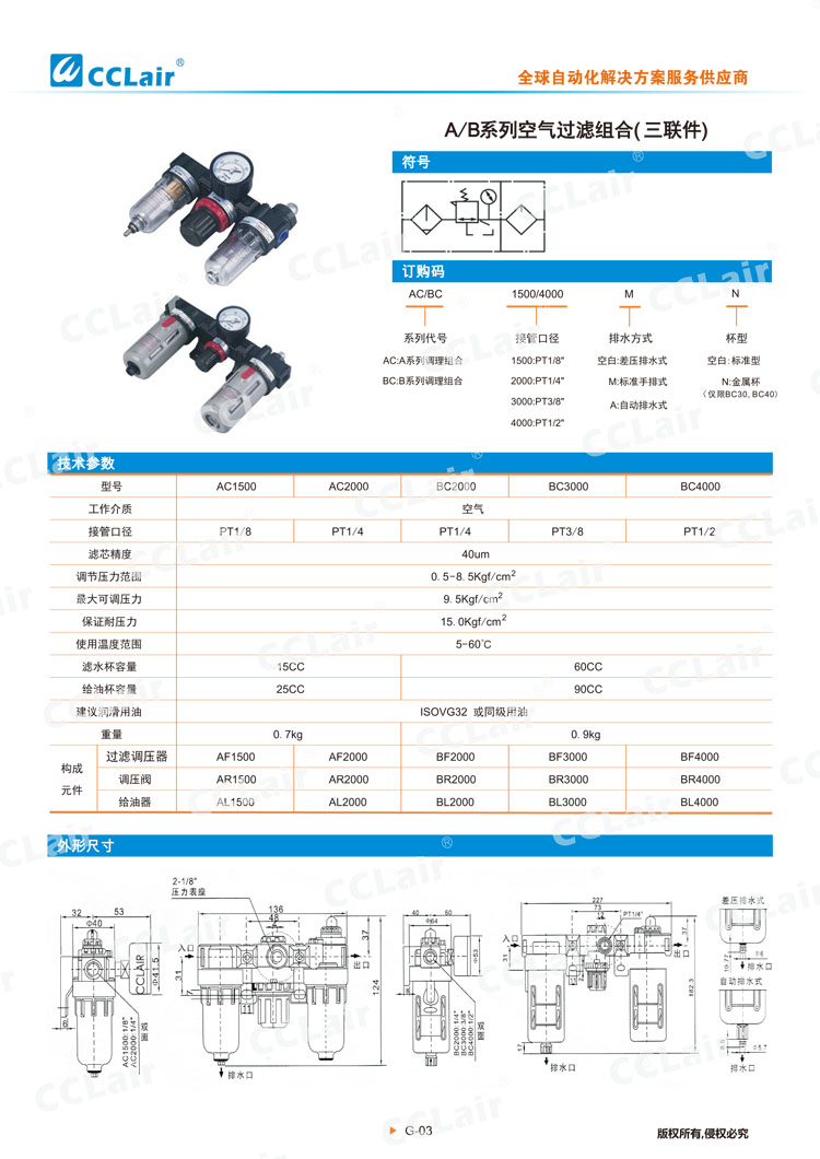 A、B系列空气过滤组合（三联件）