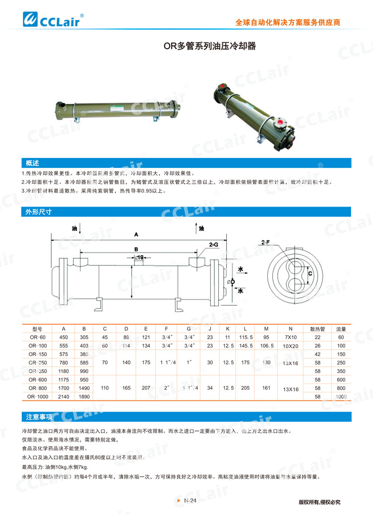 OR多管系列油压冷却器